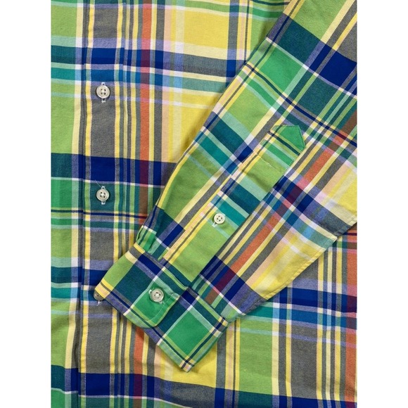 Polo Ralph Lauren Shirt Men Medium Yellow Madras Classic Long Sleeve Button Down - Picture 4 of 10